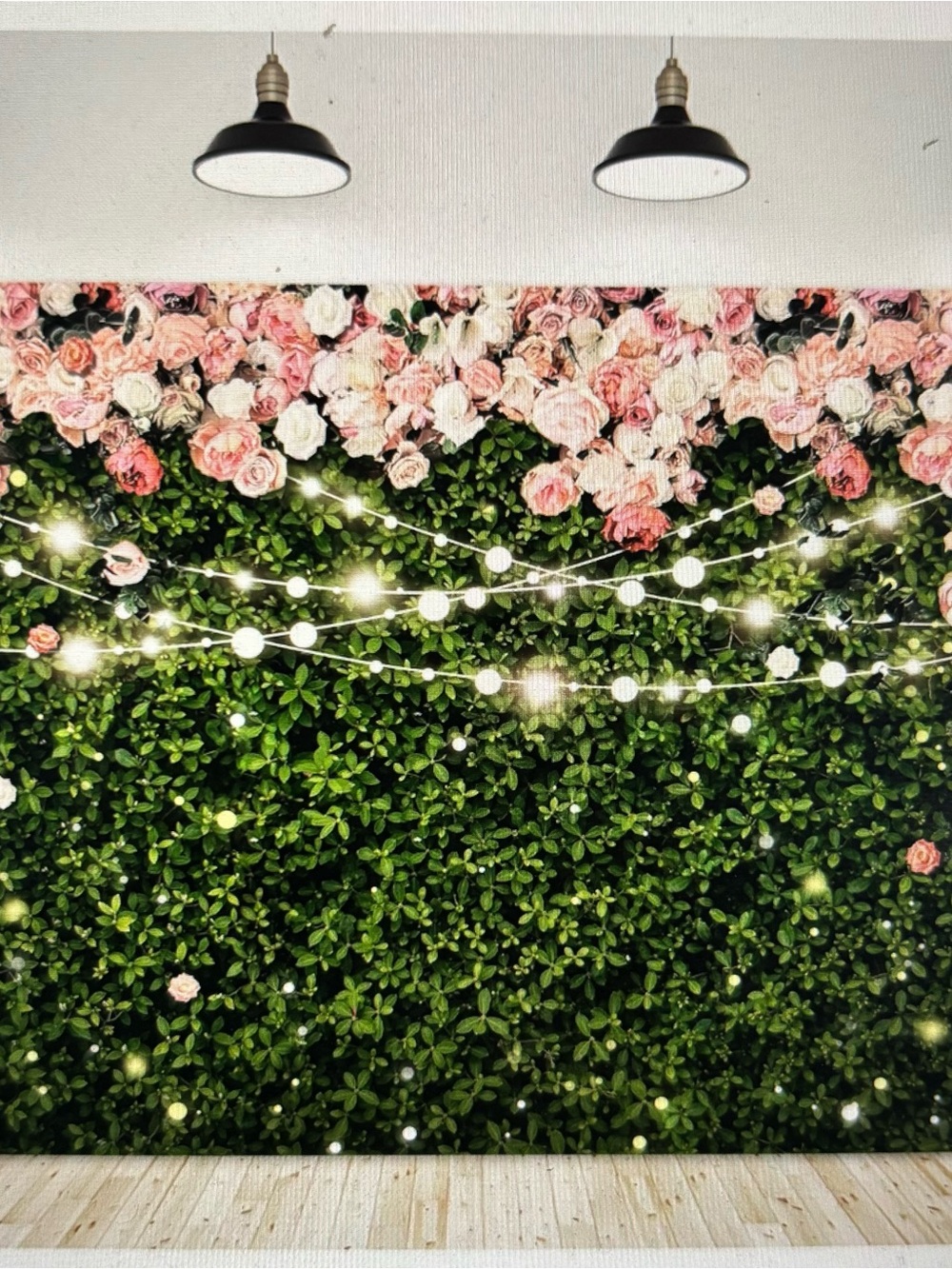 Flower Wall Backdrop 7Wx5H Feet Polyester Fabric Pink Rose Floral Blossom Green